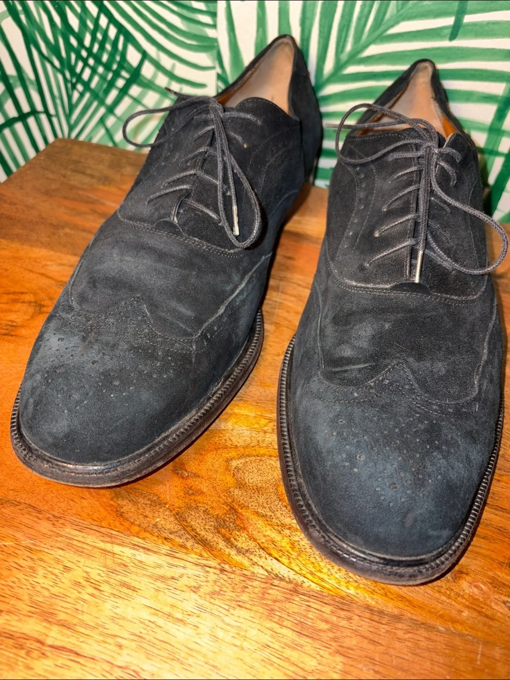 Salvatore Ferragamo Blue Suede Wingtip Shoes Men’s 12 D